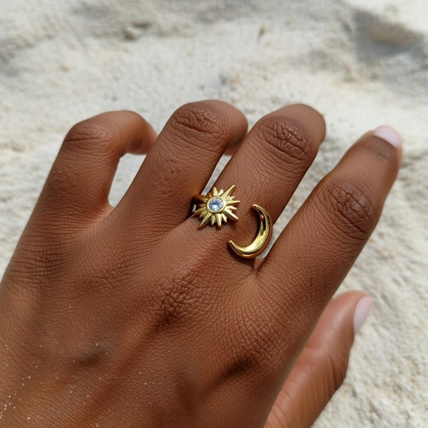 Misty ~ Gold Sun and Moon ring image 0