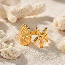 Reni ~ Gold seashell and starfish ring image 2