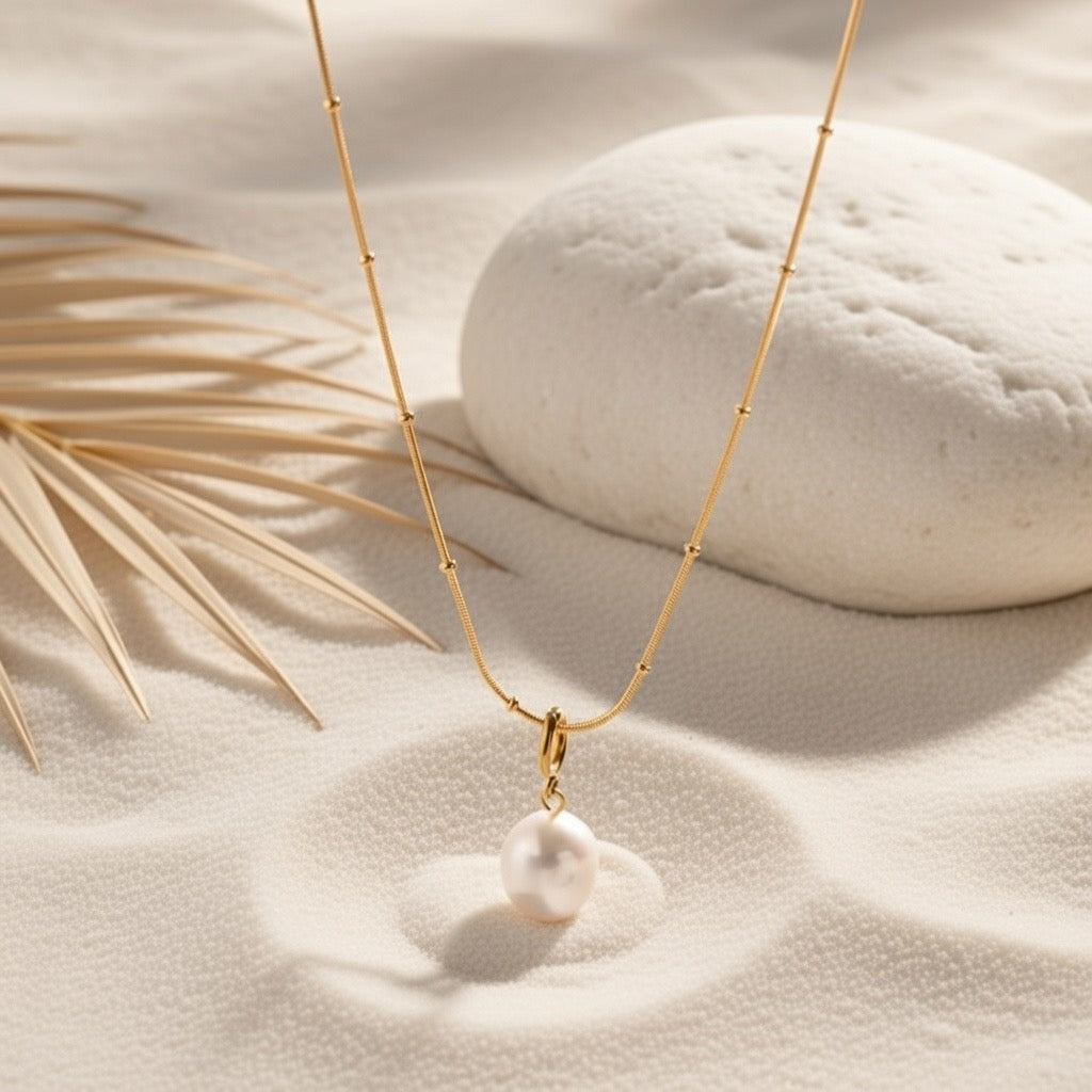 Sage ~ Gold ball chain Freshwater Pearl necklace image 2