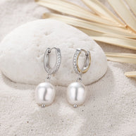Lucy ~ Silver Freshwater Pearl Huggies image 2