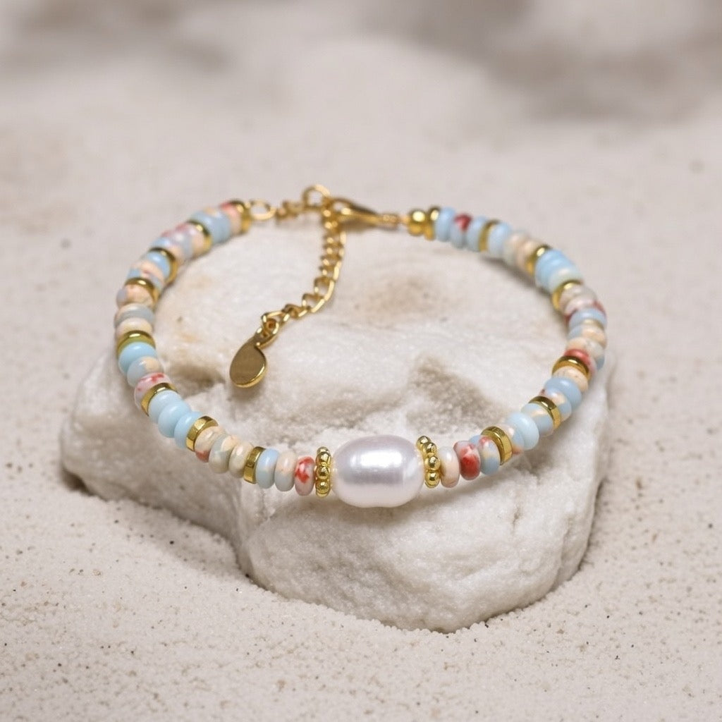 Cleo ~ Turquoise bead and pearl bracelet image 2
