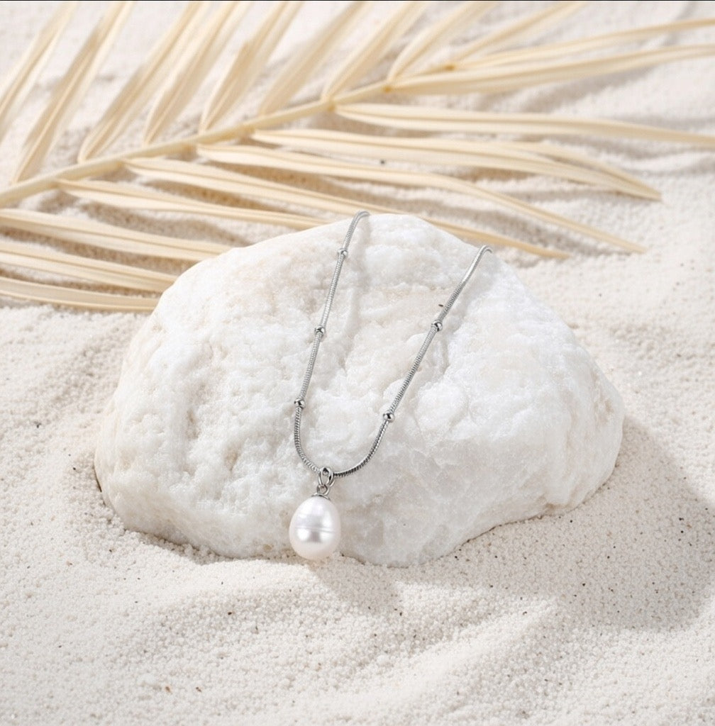 Sage ~ Silver ball chain Freshwater Pearl necklace image 2
