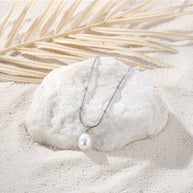 Sage ~ Silver ball chain Freshwater Pearl necklace image 2