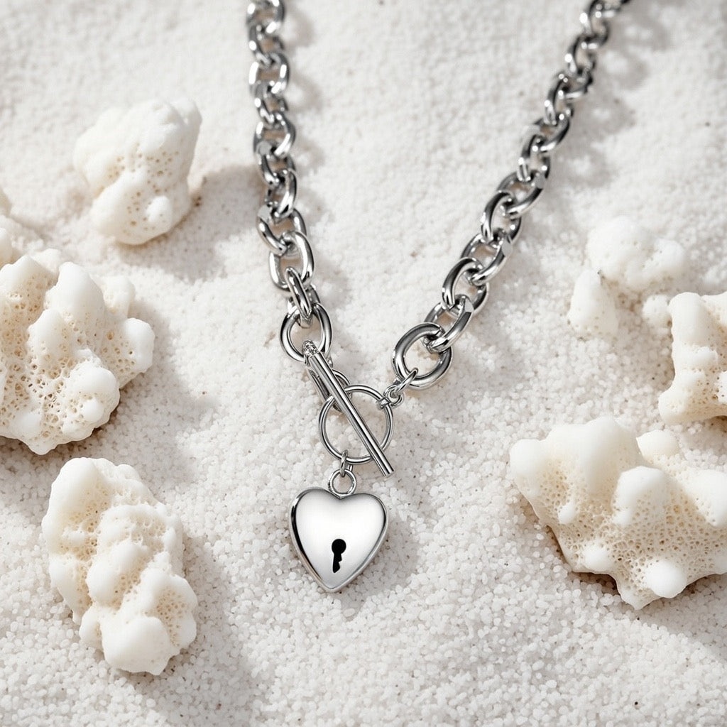 Ruby ~ Silver heart lock necklace image 2