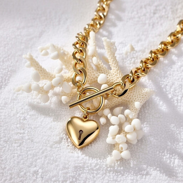 Ruby ~ Gold heart lock necklace image 1