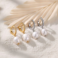 Lucy ~ Silver Freshwater and CZ stone Huggies image 6
