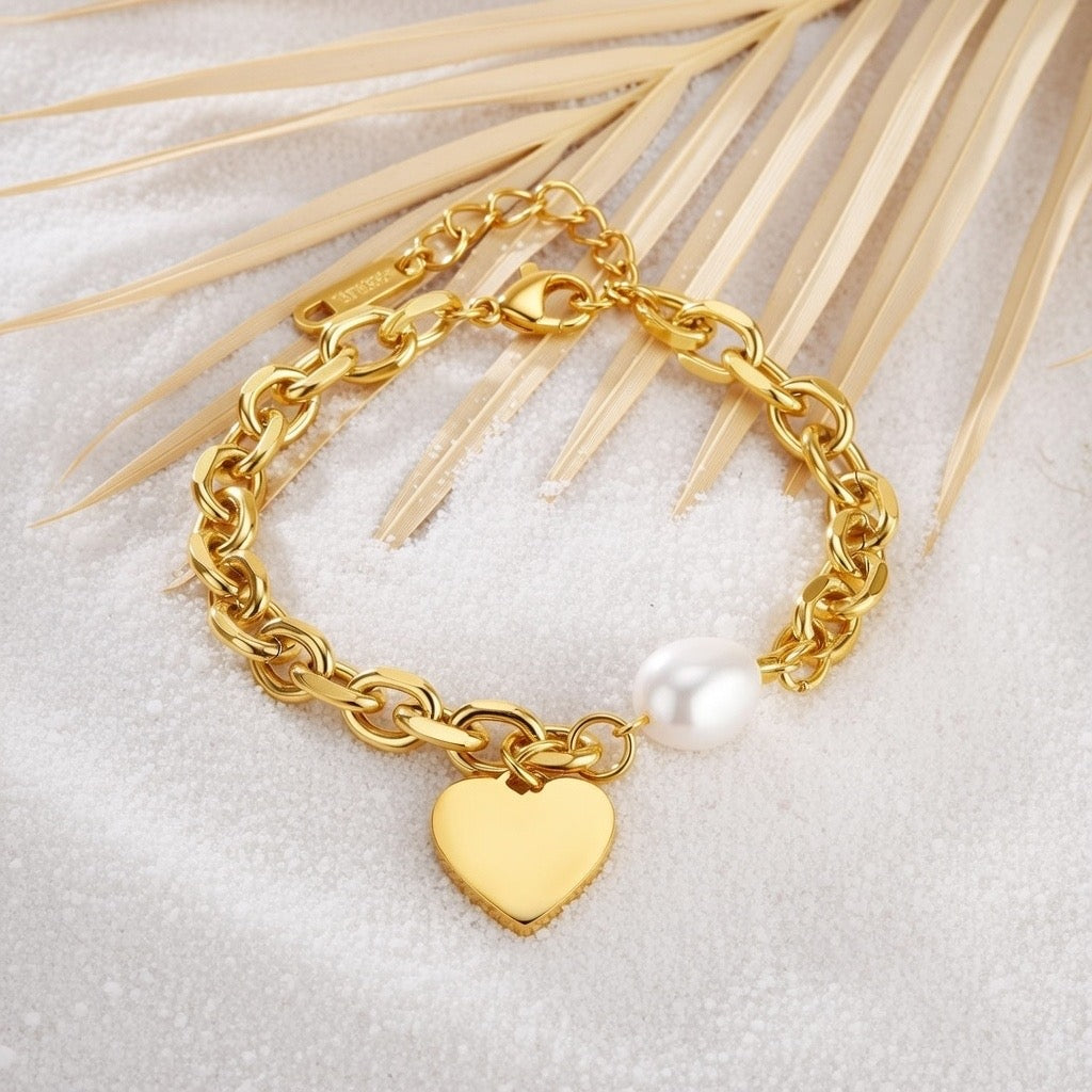 Violet ~ Freshwater pearl and heart bracelet image 5
