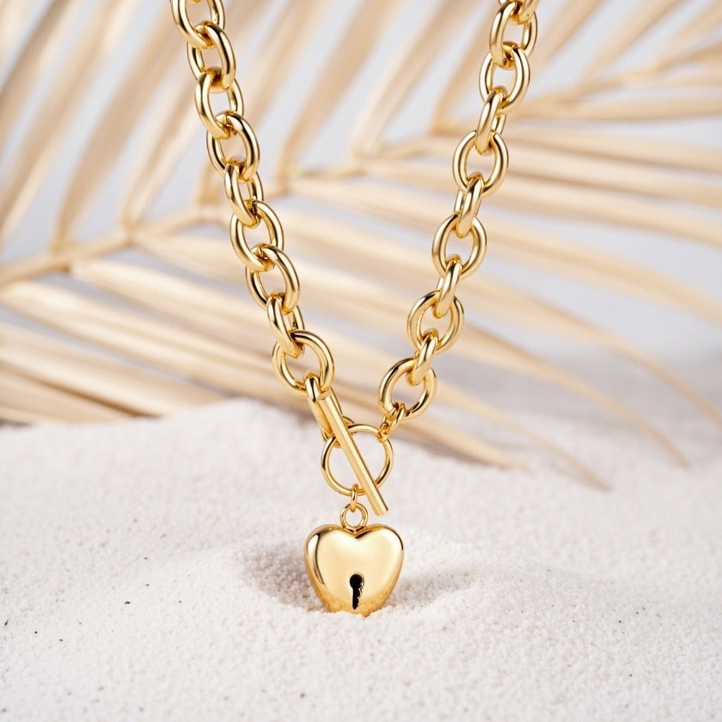 Ruby ~ Gold heart lock necklace image 4