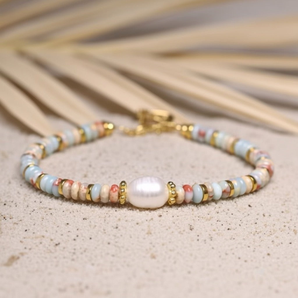 Cleo ~ Turquoise bead and pearl bracelet image 3