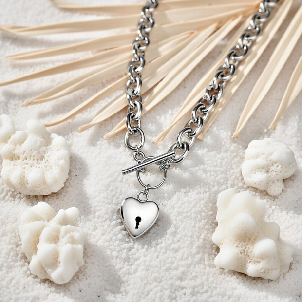Ruby ~ Silver heart lock necklace image 1