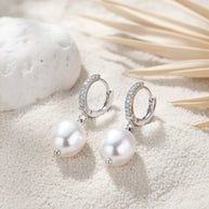 Lucy ~ Silver Freshwater Pearl Huggies image 0