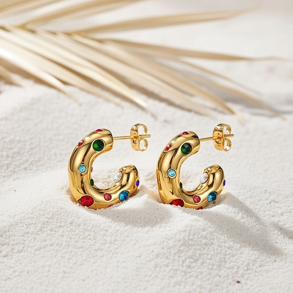 Lennie ~ Half hoop earrings with coloured CZ image 1