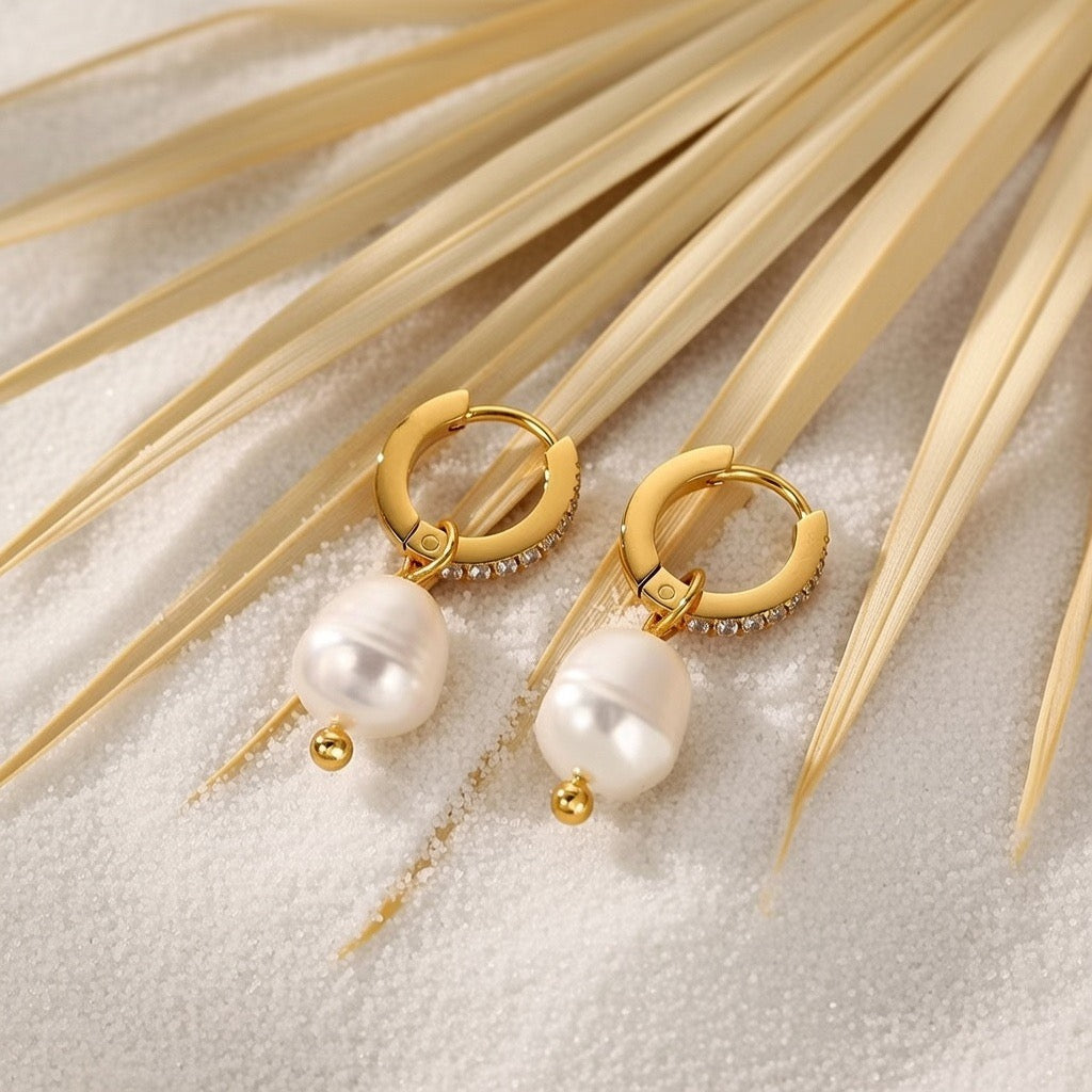 Lucy ~ Gold Freshwater and CZ stone Huggies image 3