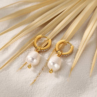 Lucy ~ Gold Freshwater and CZ stone Huggies image 3