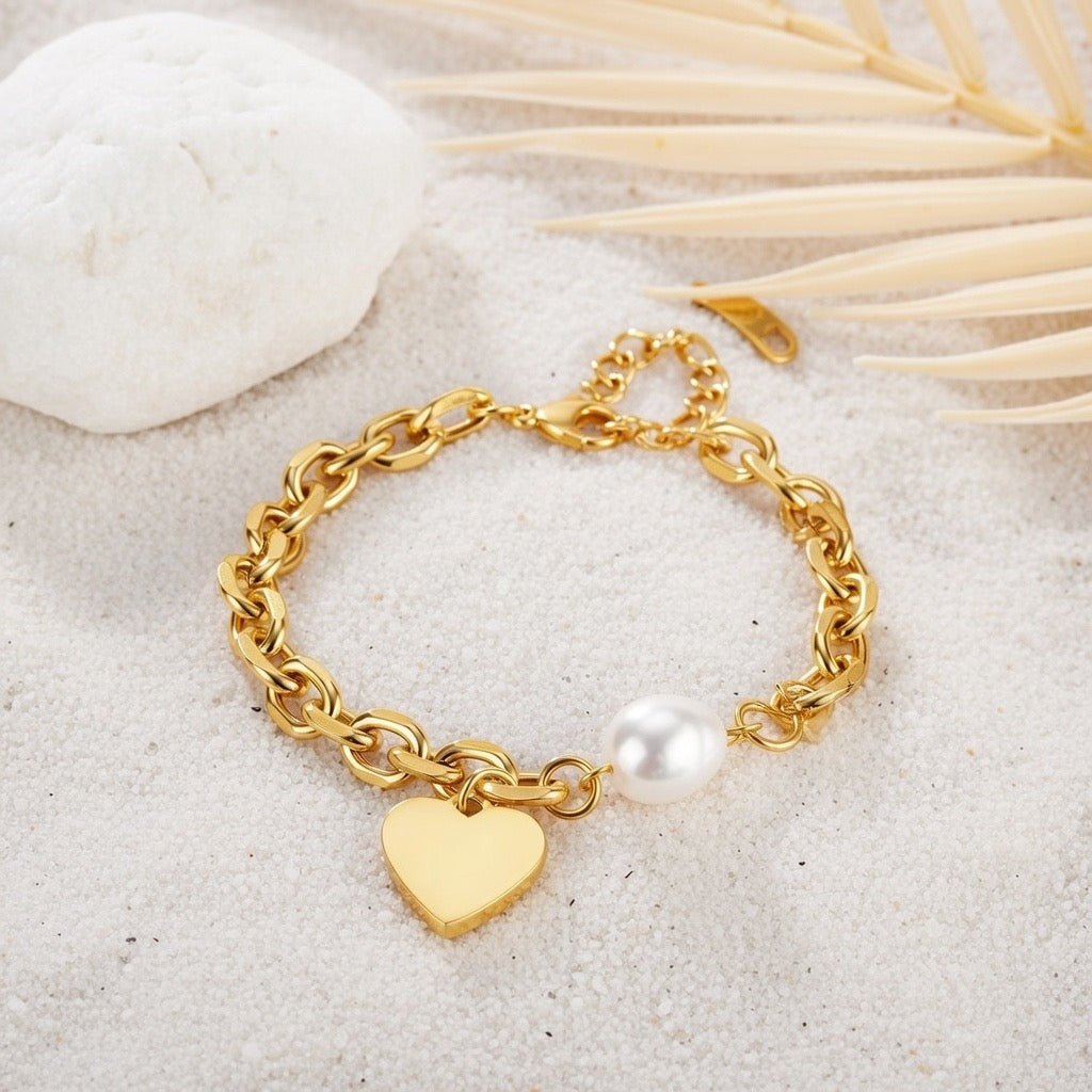 Violet ~ Freshwater pearl and heart bracelet image 1