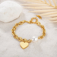 Violet ~ Freshwater pearl and heart bracelet image 1